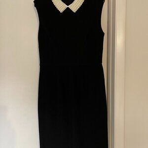 Betsy Johnson Textured Black Sheath with Faux Pearl Collar Size 10